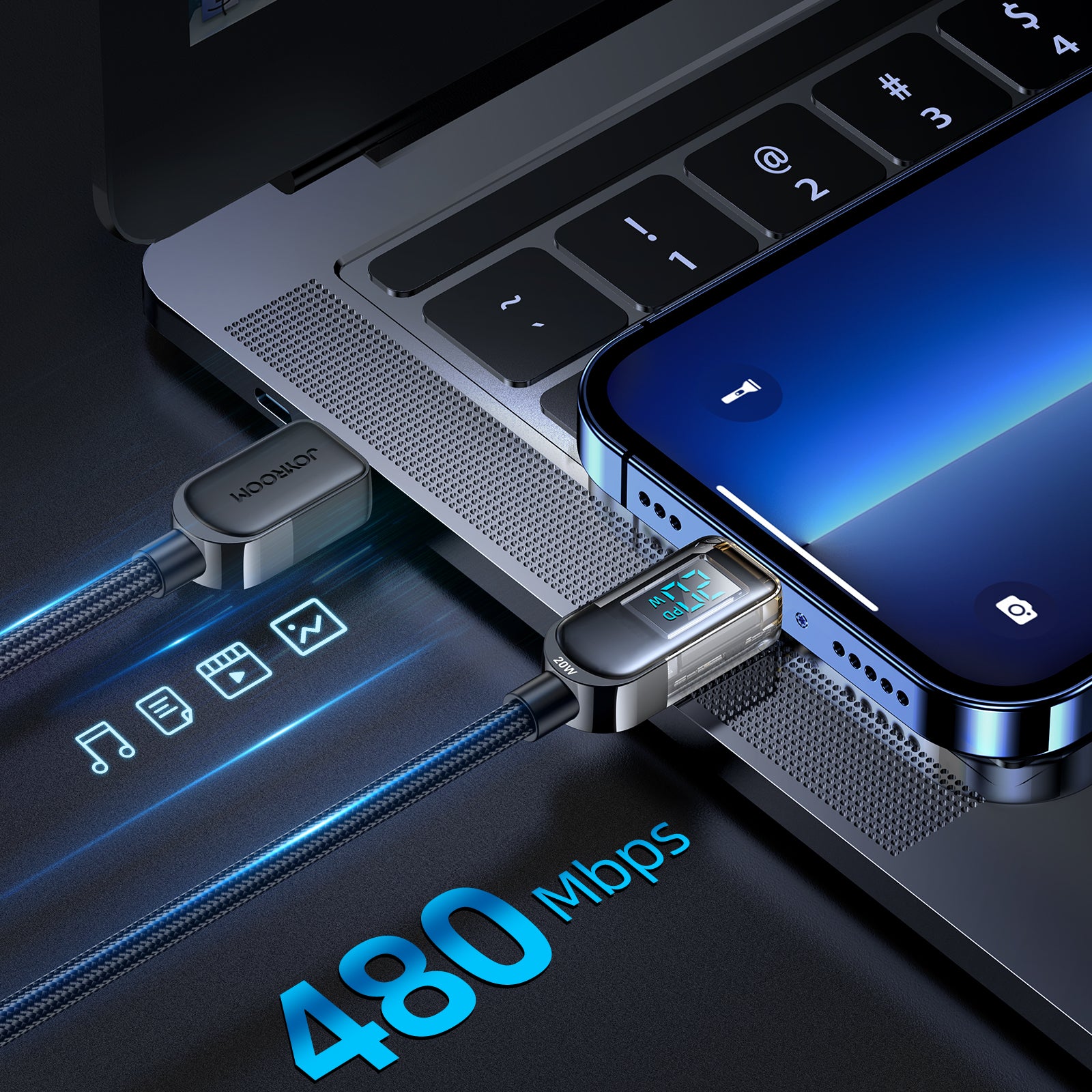 Joyroom A4 Laidas USB-C / Lightning 20W 1.2m su ekranu - juodas -- Cell phone cables