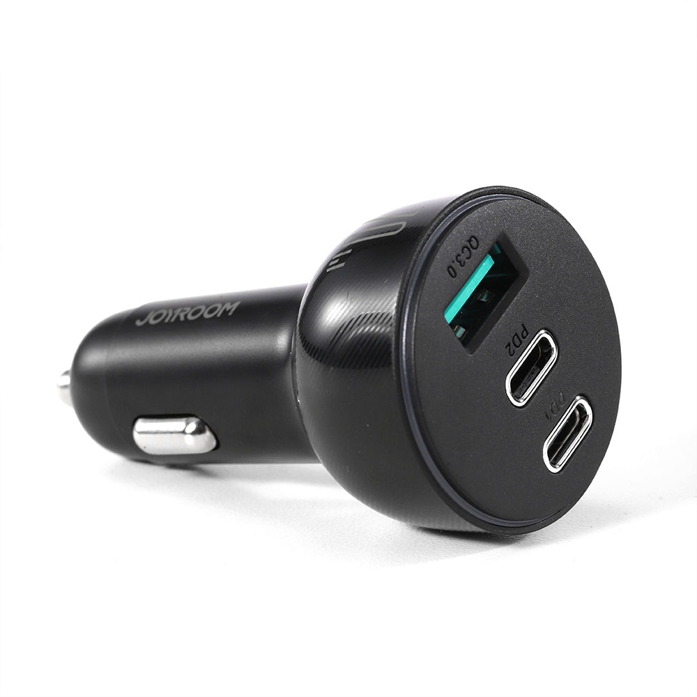 Joyroom Automobilinis įkroviklis 70W su 3 jungtimis: USB, 2 x USB C, juodas (JR-CL26)
