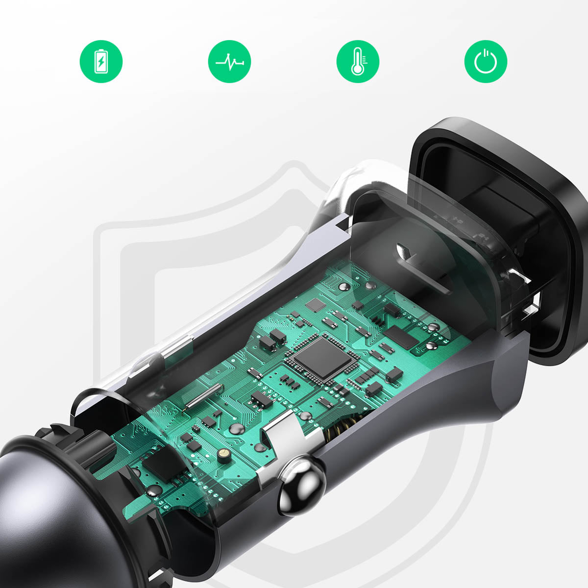 Ugreen CD130 USB-A / USB-C 30W automobilinis įkroviklis - pilkas -- Cell phone chargers