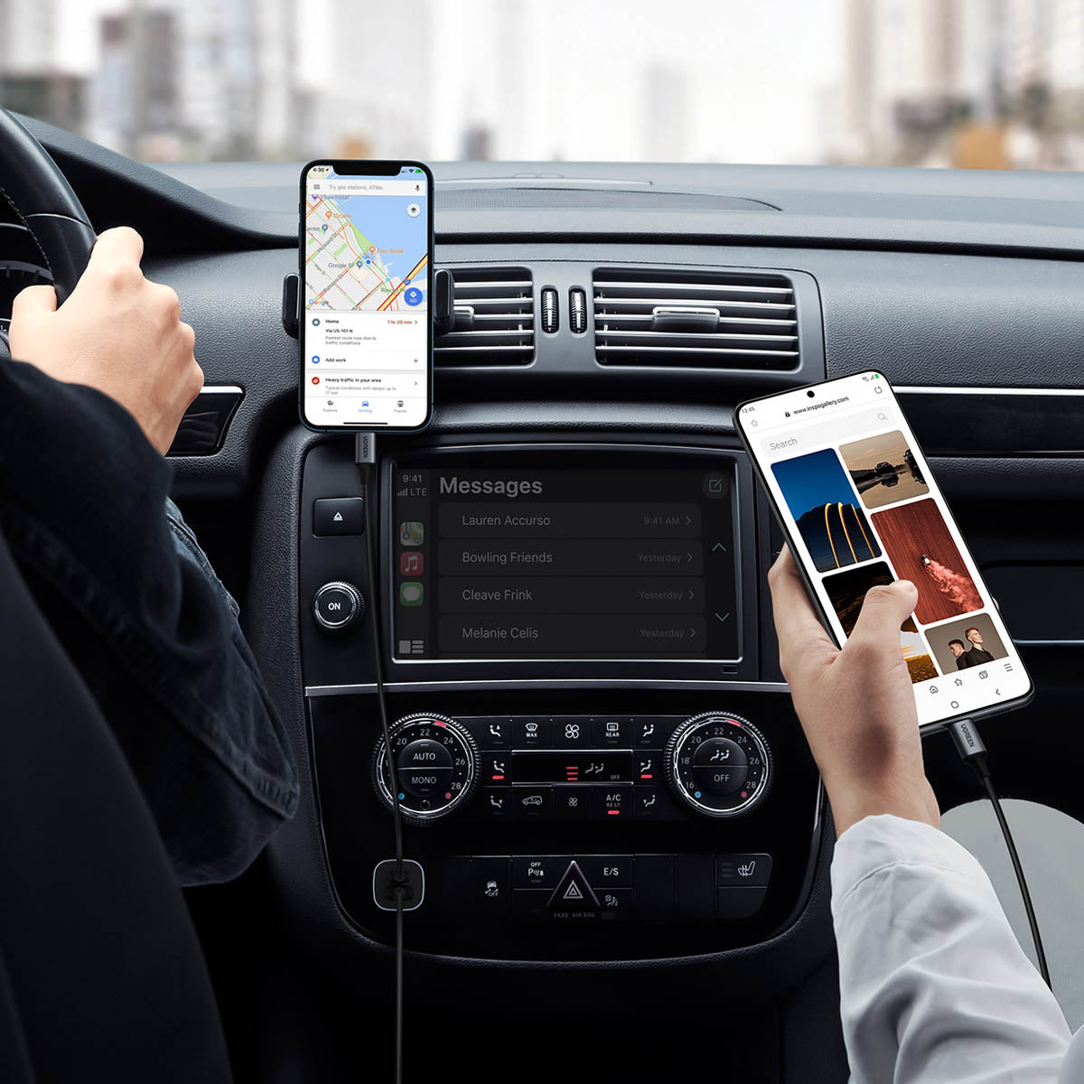 Ugreen CD130 USB-A / USB-C 30W automobilinis įkroviklis - pilkas -- Cell phone chargers