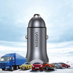 Ugreen CD130 USB-A / USB-C 30W automobilinis įkroviklis - pilkas -- Cell phone chargers