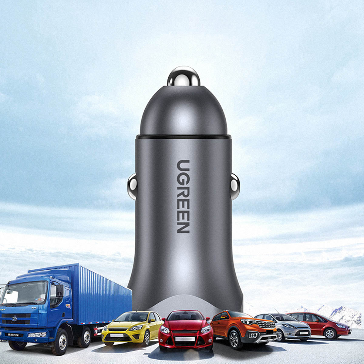 Ugreen CD130 USB-A / USB-C 30W automobilinis įkroviklis - pilkas -- Cell phone chargers