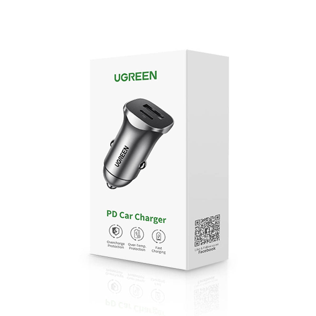Ugreen CD130 USB-A / USB-C 30W automobilinis įkroviklis - pilkas -- Cell phone chargers