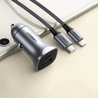 Ugreen CD130 USB-A / USB-C 30W automobilinis įkroviklis - pilkas -- Cell phone chargers