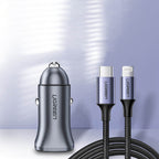 Ugreen CD130 USB-A / USB-C 30W automobilinis įkroviklis - pilkas -- Cell phone chargers
