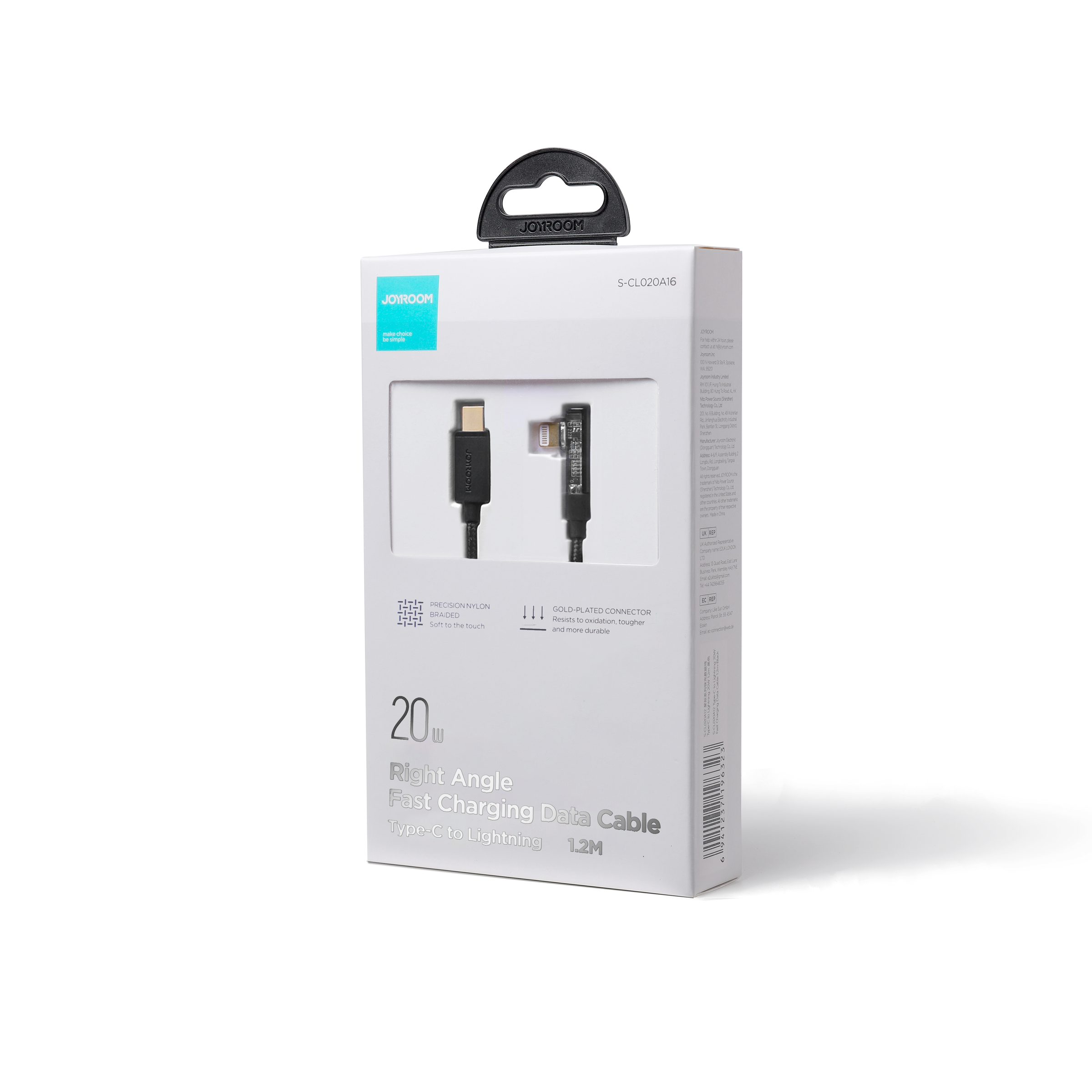 Joyroom Gaming Cable S-CL020A6 Laidas Lightning (kampinis) / USB-C (tiesus) 20W 1.2 m - juodas