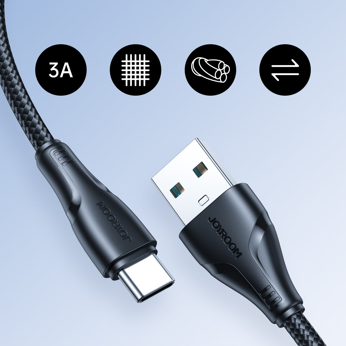 Joyroom Surpass Series A11 USB-A / USB-C 3A laidas 1.2 m - juodas