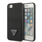 Guess GUHCI8PSATPK iPhone 7/8 SE 2020 / SE 2022 kietas dėklas juodas / juodas kietas Saffiano Triangle logotipo kortelių...