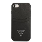 Guess GUHCI8PSATPK iPhone 7/8 SE 2020 / SE 2022 kietas dėklas juodas / juodas kietas Saffiano Triangle logotipo kortelių...