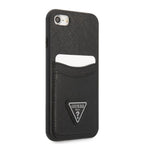 Guess GUHCI8PSATPK iPhone 7/8 SE 2020 / SE 2022 kietas dėklas juodas / juodas kietas Saffiano Triangle logotipo kortelių...