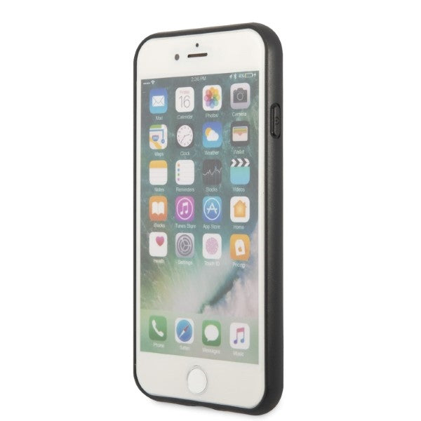 Guess GUHCI8PSATPK iPhone 7/8 SE 2020 / SE 2022 kietas dėklas juodas / juodas kietas Saffiano Triangle logotipo kortelių...