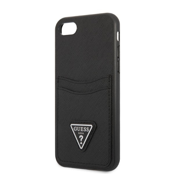 Guess GUHCI8PSATPK iPhone 7/8 SE 2020 / SE 2022 kietas dėklas juodas / juodas kietas Saffiano Triangle logotipo kortelių...