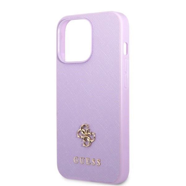 Guess dėklas iPhone 13 Pro Max – violetinis Saffiano 4G