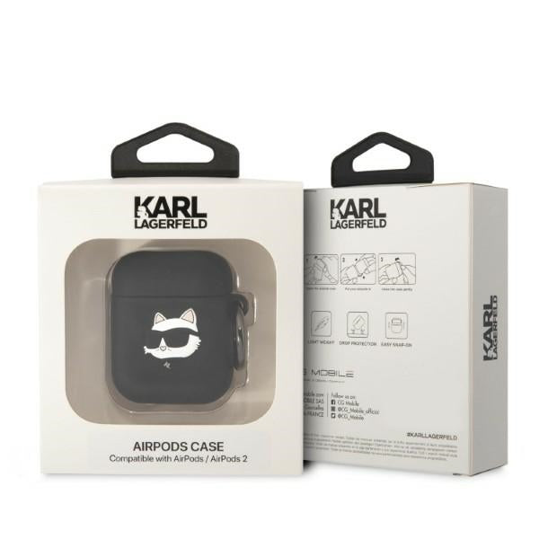 Karl Lagerfeld silikoninis dėklas AirPods 1/2 – juodas