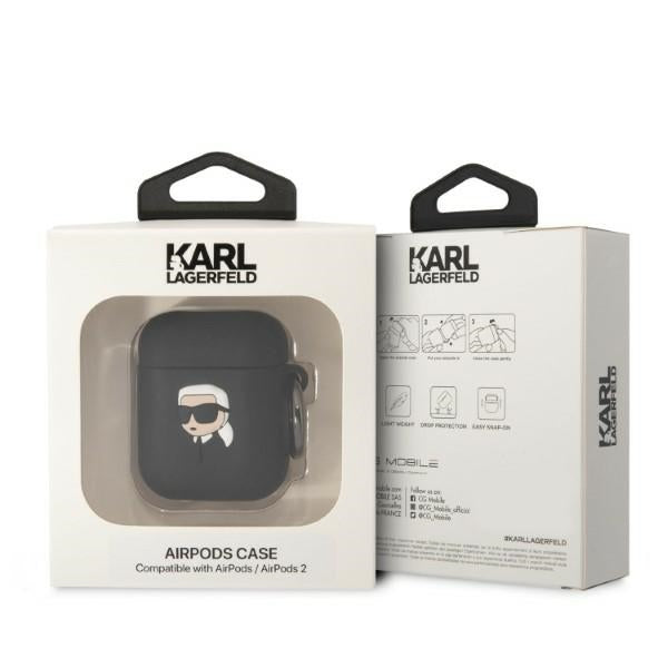 Karl Lagerfeld silikoninis dėklas AirPods 1/2 – juodas