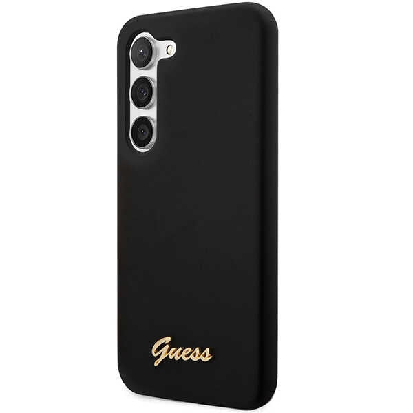 Guess silikoninis dėklas Samsung Galaxy S23+ – juodas, auksinis logotipas