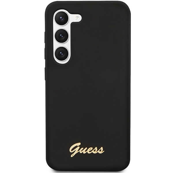 Guess silikoninis dėklas Samsung Galaxy S23+ – juodas, auksinis logotipas