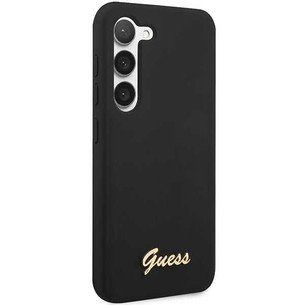 Guess silikoninis dėklas Samsung Galaxy S23+ – juodas, auksinis logotipas