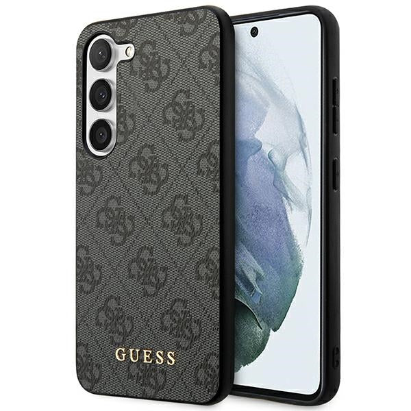 Guess dėklas Samsung Galaxy S23 – pilkas, 4G Metal Gold Logo