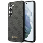 Guess dėklas Samsung Galaxy S23 – pilkas, 4G Metal Gold Logo