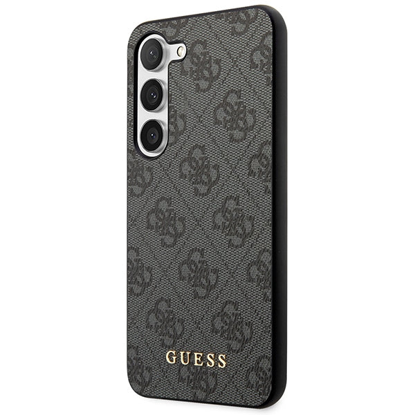 Guess dėklas Samsung Galaxy S23 – pilkas, 4G Metal Gold Logo