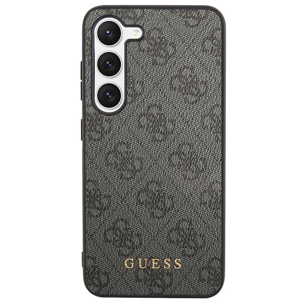 Guess dėklas Samsung Galaxy S23 – pilkas, 4G Metal Gold Logo
