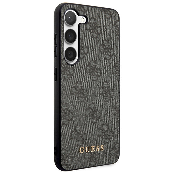 Guess dėklas Samsung Galaxy S23 – pilkas, 4G Metal Gold Logo