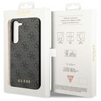 Guess dėklas Samsung Galaxy S23 – pilkas, 4G Metal Gold Logo