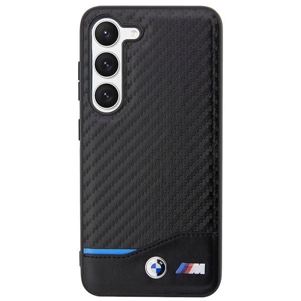 BMW Leather Carbon dėklas Samsung Galaxy S23+ – juodas