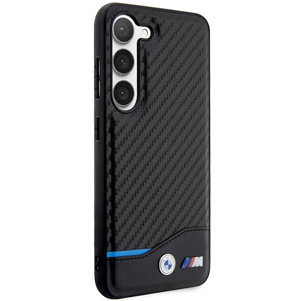BMW Leather Carbon dėklas Samsung Galaxy S23+ – juodas