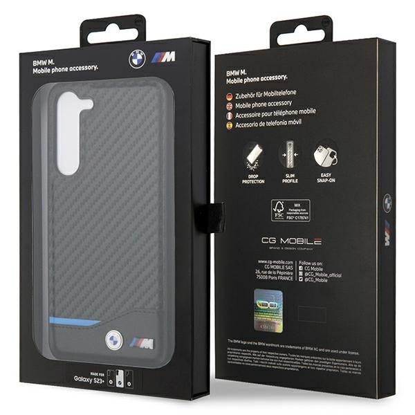 BMW Leather Carbon dėklas Samsung Galaxy S23+ – juodas