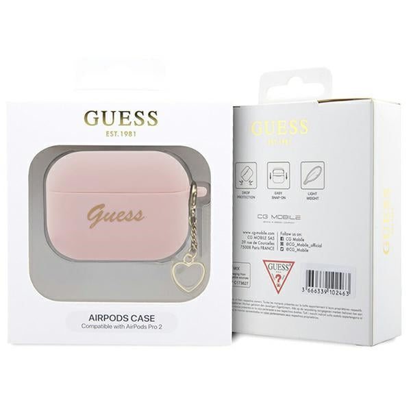 Guess silikoninis dėklas AirPods Pro 2 – rožinis, širdelė