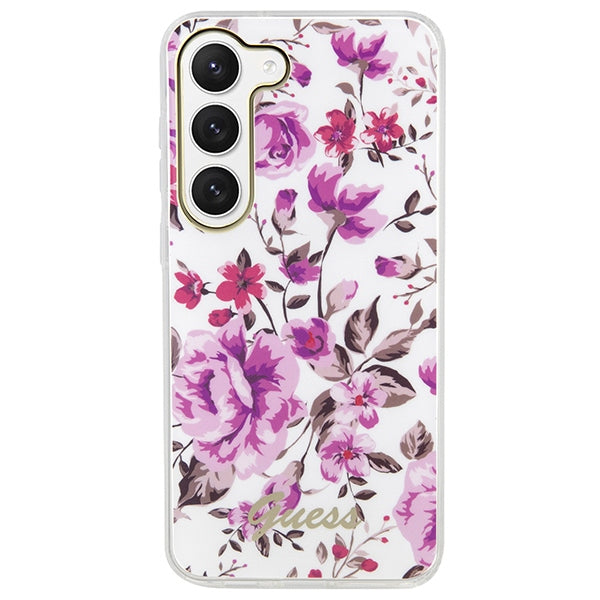 Guess dėklas Samsung Galaxy S23+ – baltas, Flower