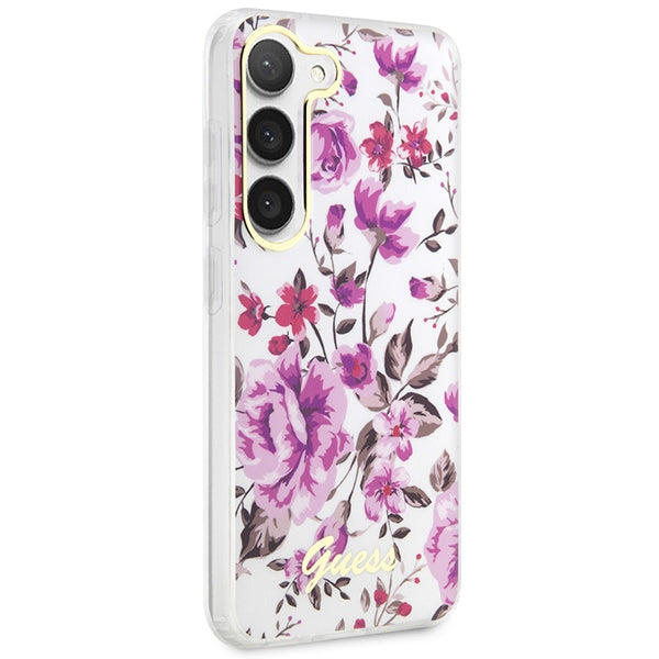 Guess dėklas Samsung Galaxy S23+ – baltas, Flower