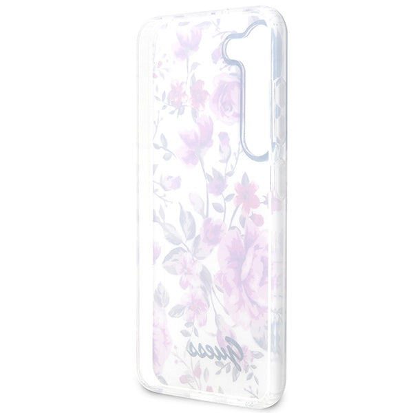 Guess dėklas Samsung Galaxy S23+ – baltas, Flower