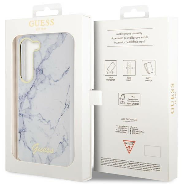 Guess marmurinis dėklas Samsung Galaxy S23+ – baltas