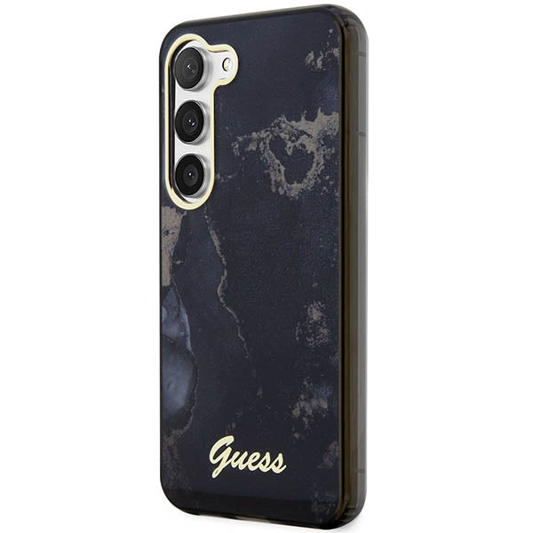 Guess dėklas Samsung Galaxy S23 – Golden Marble, juodas