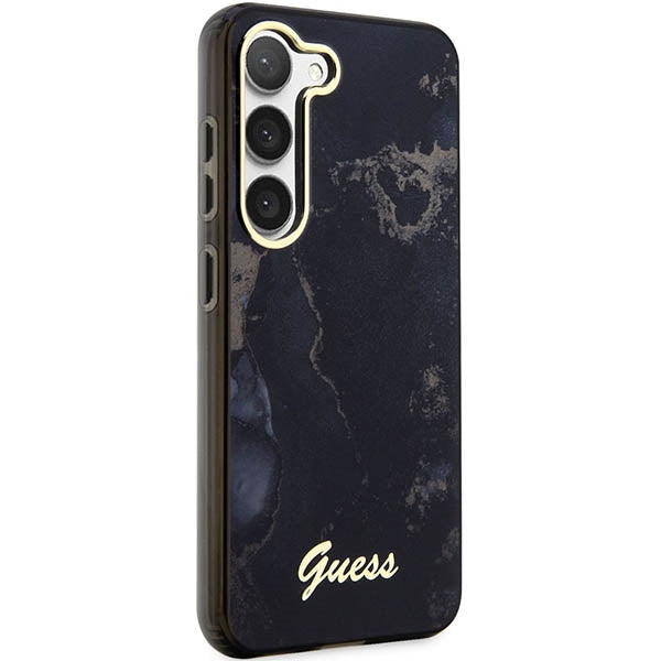 Guess dėklas Samsung Galaxy S23 – Golden Marble, juodas
