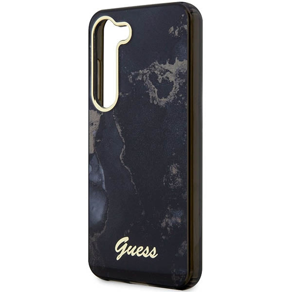 Guess dėklas Samsung Galaxy S23 – Golden Marble, juodas