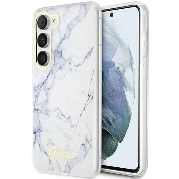 Guess marmuro dėklas Samsung Galaxy S23 – baltas