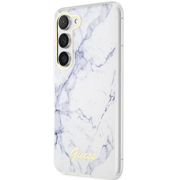 Guess marmuro dėklas Samsung Galaxy S23 – baltas