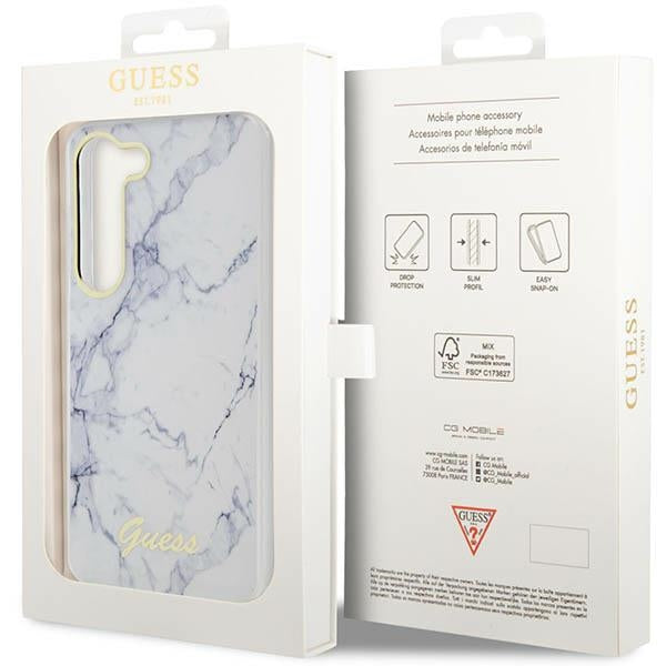 Guess marmuro dėklas Samsung Galaxy S23 – baltas