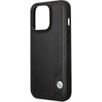 BMW Leather Blue Dots dėklas iPhone 14 Pro – juodas