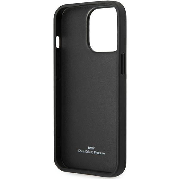 BMW Leather Blue Dots dėklas iPhone 14 Pro – juodas