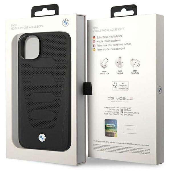 BMW Leather Seats Pattern dėklas iPhone 14 – juodas
