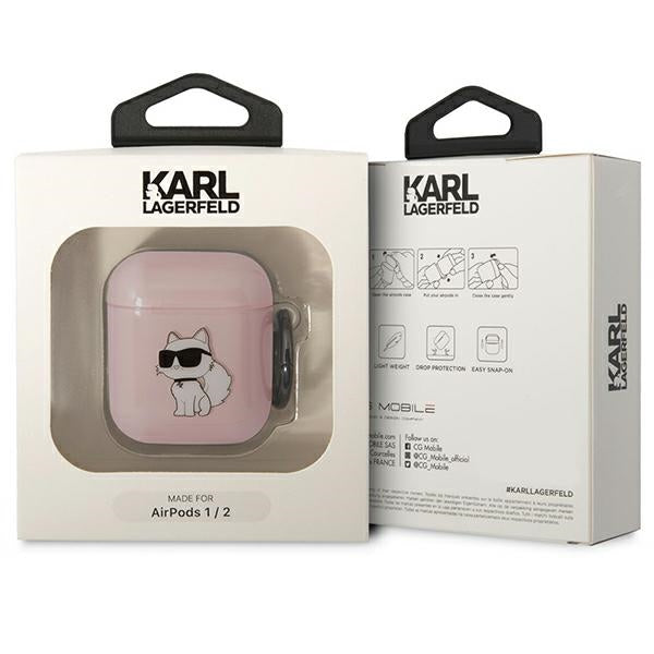 Karl Lagerfeld AirPods 1/2 dėklas – rožinis Choupette -- AirPods 1