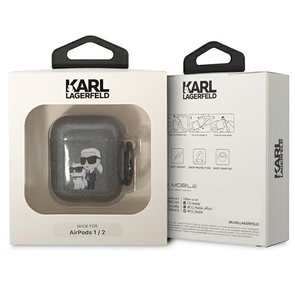 Karl Lagerfeld AirPods 1/2 dėklas su žiedu – juodas