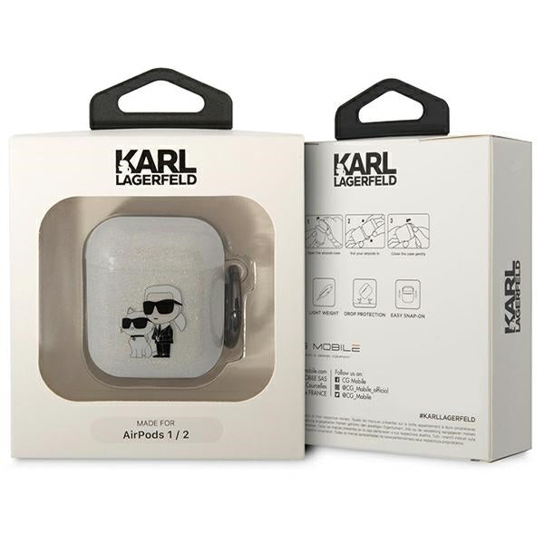 Karl Lagerfeld blizgantis dėklas AirPods 1/2 – skaidrus