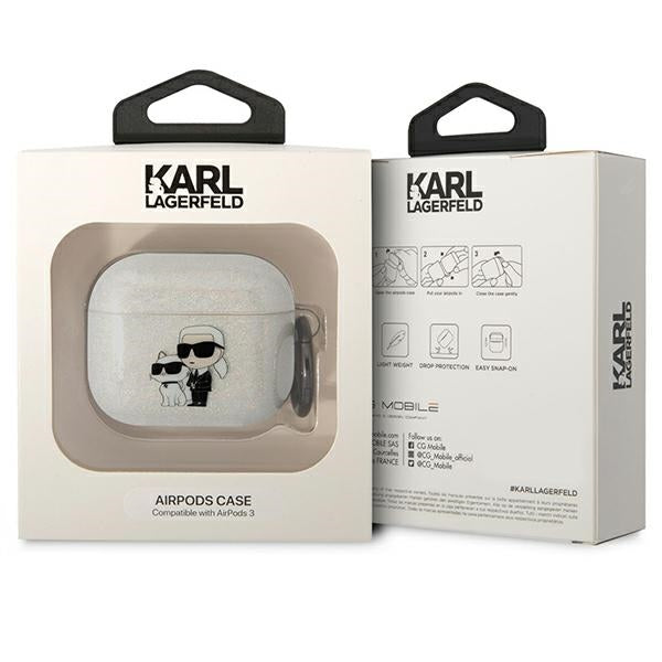 Karl Lagerfeld AirPods 3 dėklas – skaidrus, blizgus