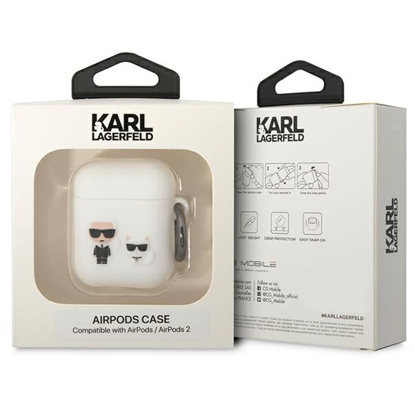 Karl Lagerfeld AirPods 1/2 silikoninis dėklas – baltas